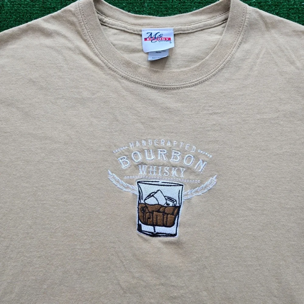 Handcrafted Bourbon Whiskey‎ Tshirt Mens XL Tan Embroidered Whiskey Glass Tee